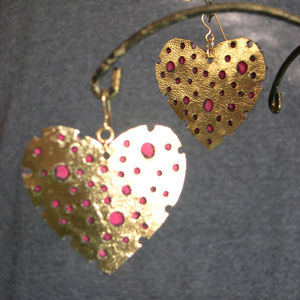 NWT Leather Heart 2 Tone  Designer Earrings.